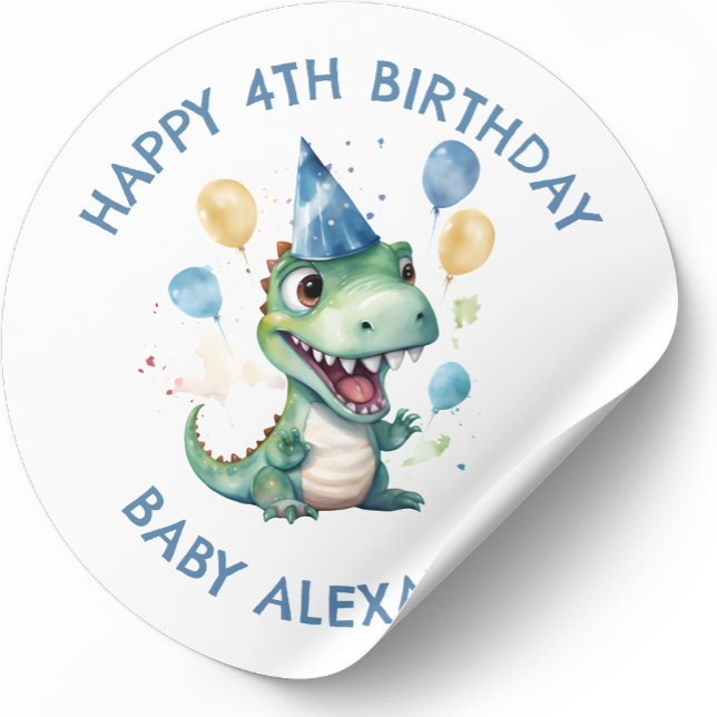 Personalisierter Niedliche Geburtstag Dinosaurier Runder Aufkleber (Von Creator hochgeladen)