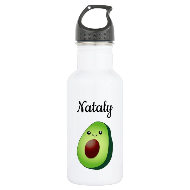 Personalisierter niedlicher Avocado-Cartoon Edelstahlflasche (Vorderseite)