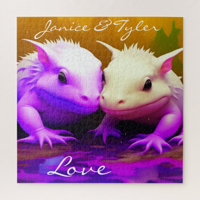 Personalisierter Niedlicher Axolotl Couple Liebe A Puzzle (Vertikal)