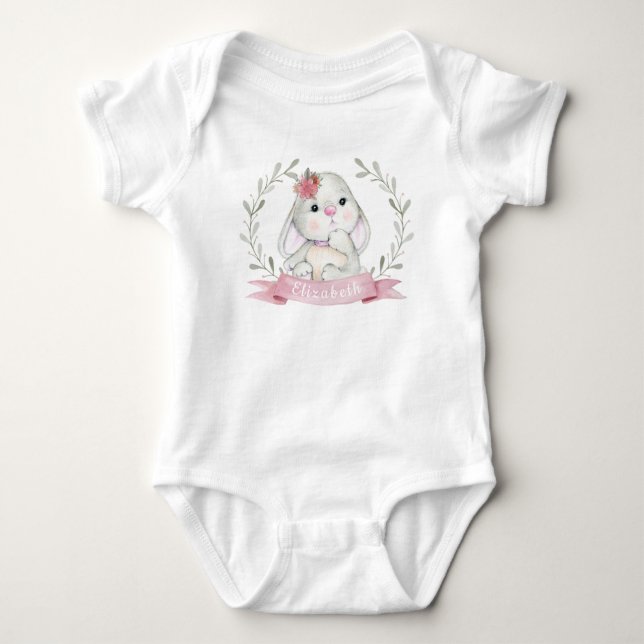 Personalisierter Niedlicher Badeanzug Bunny Baby B Baby Strampler (Vorderseite)