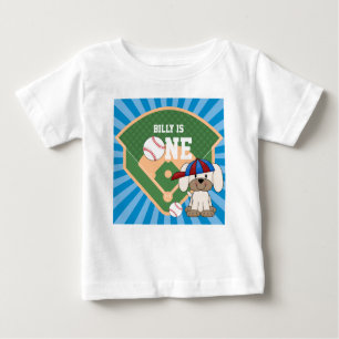 Personalisierter Niedlicher Baseball Welpenhund 1. Baby T-shirt