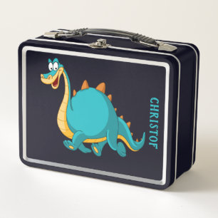 Personalisierter Niedlicher Blue Dinosaurier auf B Metall Brotdose