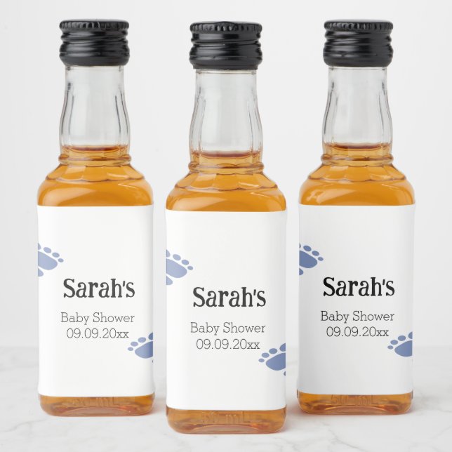 Personalisierter Niedlicher Blue Footprint Baby Du Alkoholflaschenetikett (Flaschen)