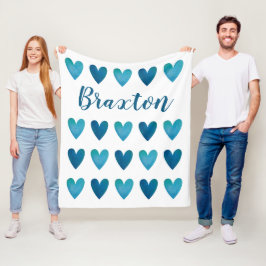 Personalisierter Niedlicher Blue Hearts Valentinst Fleecedecke