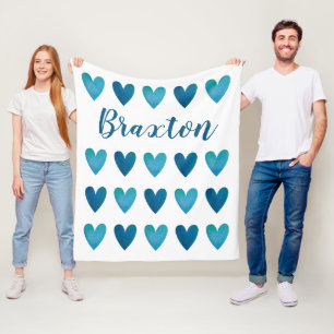 Personalisierter Niedlicher Blue Hearts Valentinst Fleecedecke