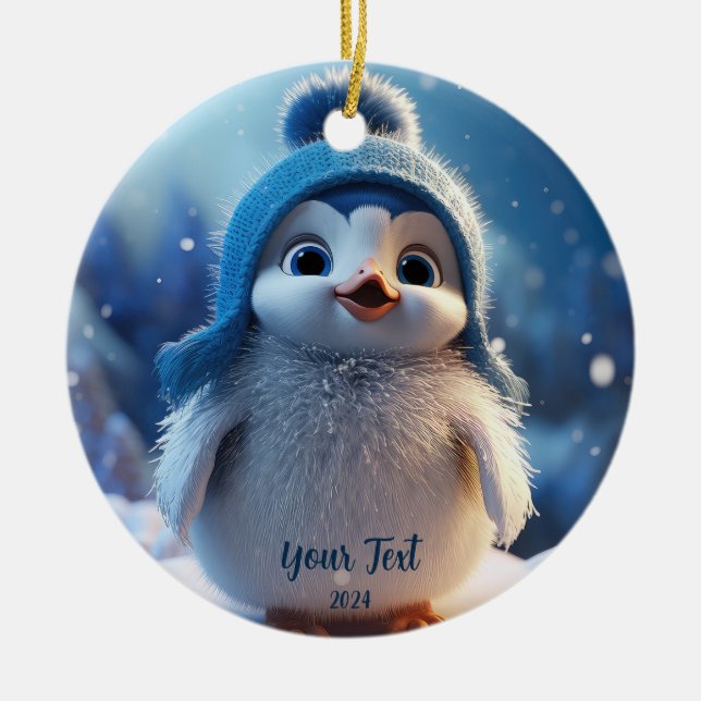 Personalisierter Niedlicher Blue Pinguin Custom Ho Keramik Ornament (Vorne)