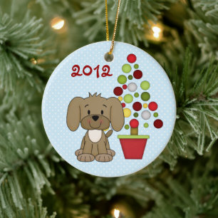 Personalisierter Niedlicher brauner Hund, Urlaubsh Keramik Ornament