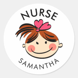 Personalisierter Niedlicher Brünetter Cartoon Runder Aufkleber