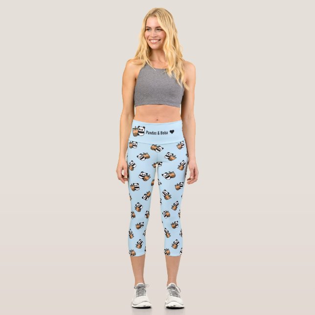 Personalisierter Niedlicher Bubble Tee & Panda Bär Capri Leggings (Vorderseite)