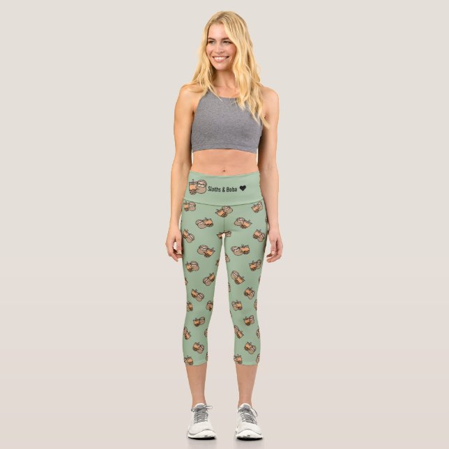 Personalisierter Niedlicher Bubble Tee & Sloth Capri Leggings (Vorderseite)