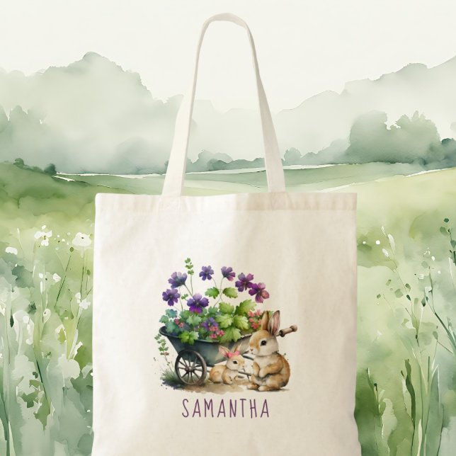 Personalisierter Niedlicher Bunnies-Girl Tragetasche (Personalized Cute Bunnies Girl Easter Tote Bag)