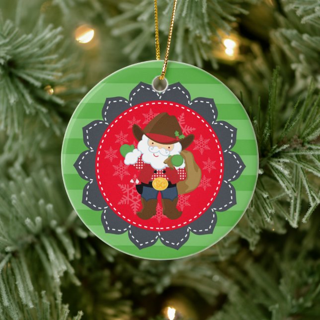 Personalisierter Niedlicher Cowboy Santa Clause We Keramikornament (Baum)