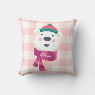 Personalisierter Niedlicher Eisbär Pink Gingham Ho Kissen