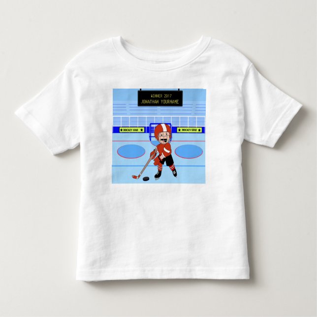 Personalisierter Niedlicher Eishockeystar Kleinkind T-shirt (Vorderseite)