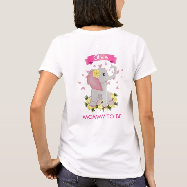 Personalisierter niedlicher Elefant Mommy to Be ba T-Shirt (Rückseite)