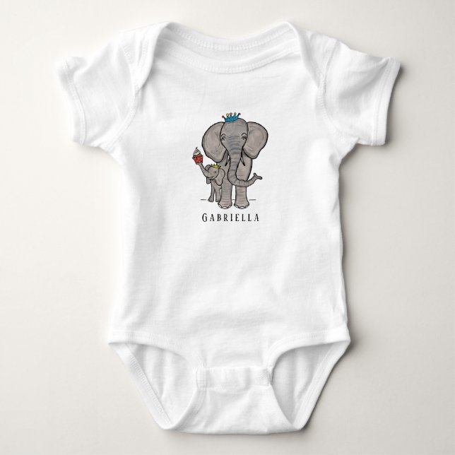Personalisierter Niedlicher Elefant und Baby Strampler (Vorderseite)