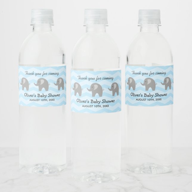 Personalisierter niedlicher Elefantenbaby Dusche z Wasserflaschenetikett (Flaschen)