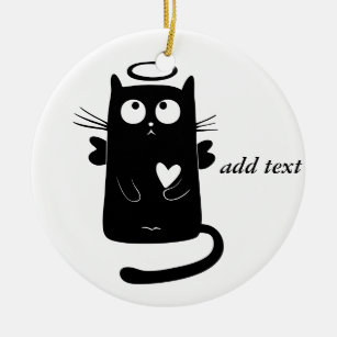 Personalisierter niedlicher Engels-schwarze Katze Keramik Ornament