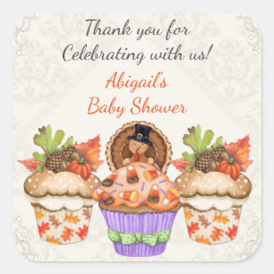 Personalisierter Niedlicher Erntedank Cupcake Baby Quadratischer Aufkleber