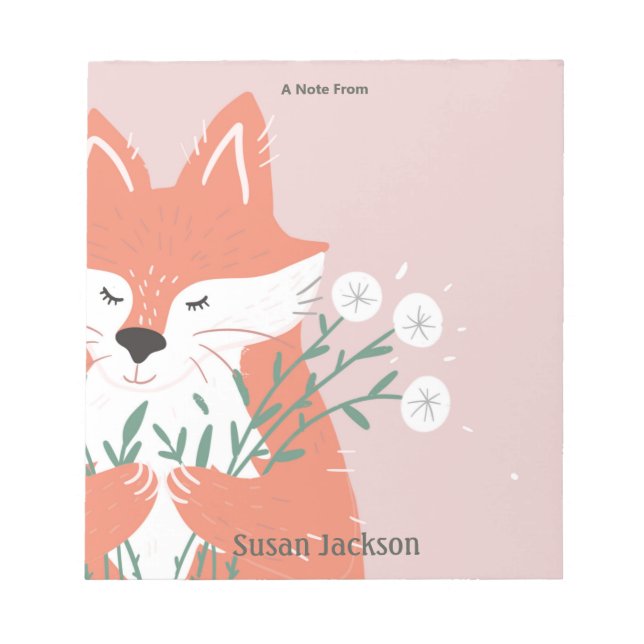 Personalisierter Niedlicher Fox mit Blume Notizblock (Vorderseite)