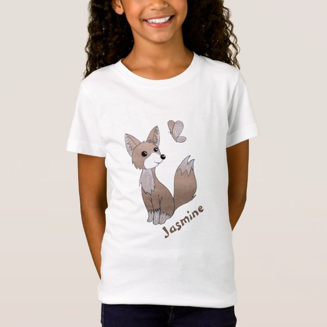 Personalisierter Niedlicher Fox mit Name T-Shirt (Vorderseite)