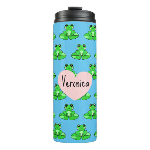 Personalisierter Niedlicher Frosch Name im Herze Thermosbecher
