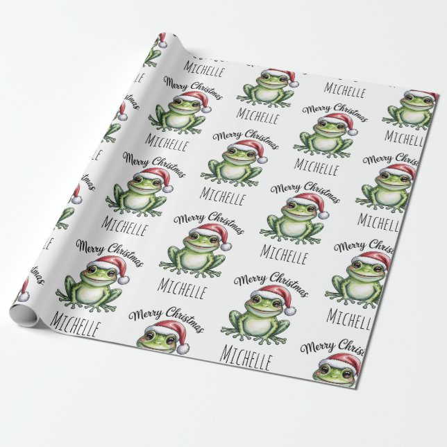 Personalisierter Niedlicher Frosch Weihnachtsmannm Geschenkpapier (Ungerollt)