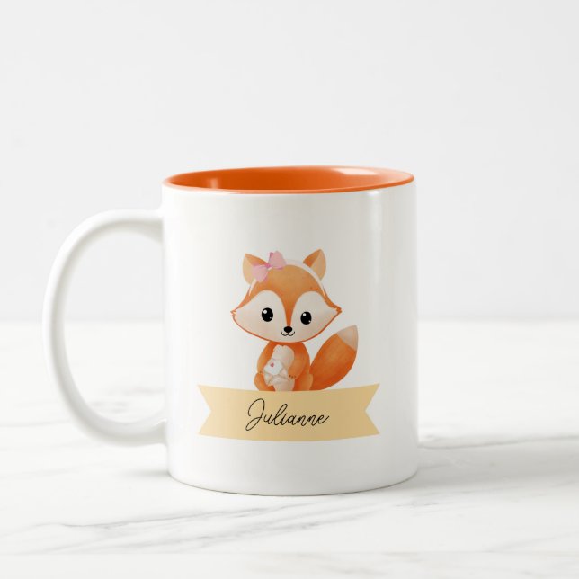 Personalisierter niedlicher Fuchs Zweifarbige Tasse (Links)