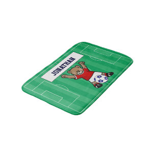 Personalisierter Niedlicher Fußballteddybär (rot) Badematte