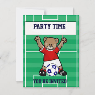 Personalisierter Niedlicher Fußballteddybär (rot) Einladung