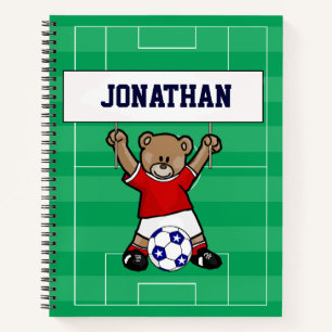 Personalisierter Niedlicher Fußballteddybär (rot) Notizbuch