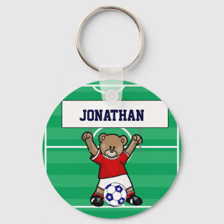 Personalisierter Niedlicher Fußballteddybär (rot) Schlüsselanhänger
