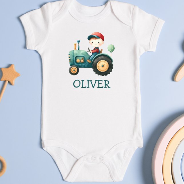 Personalisierter Niedlicher grüner Traktor für Jun Baby Strampler (Von Creator hochgeladen)