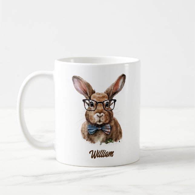 Personalisierter niedlicher Hase mit Brillenwasser Kaffeetasse (Links)