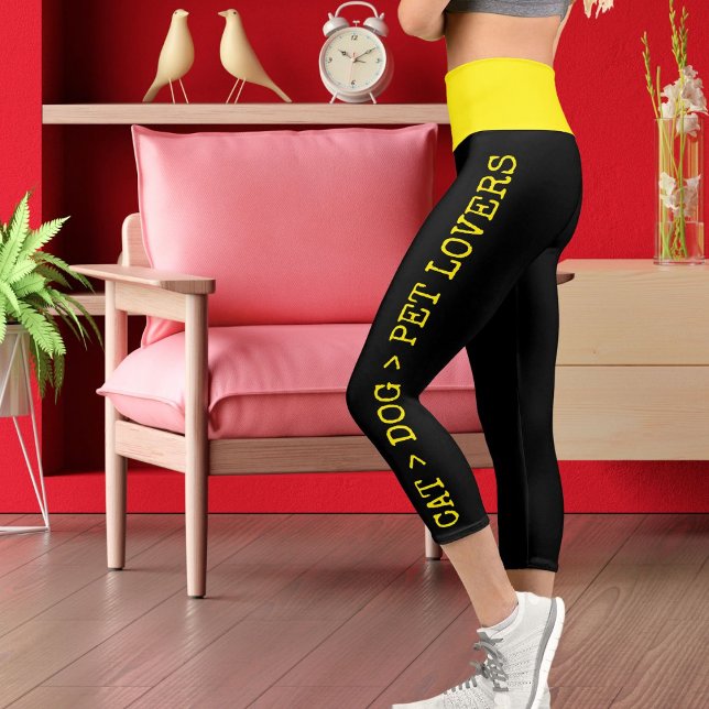 Personalisierter, Niedlicher, hellgelber Katzen Ha Capri Leggings (Von Creator hochgeladen)