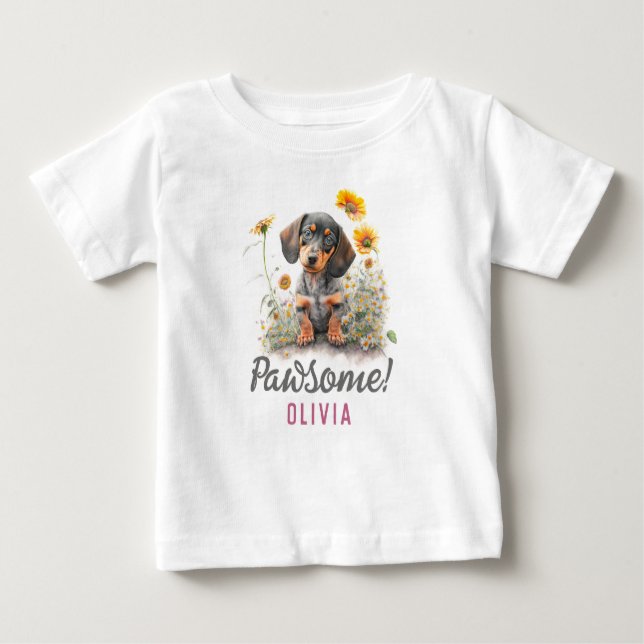 Personalisierter Niedlicher Hund Dackel Baby T-shirt (Vorderseite)