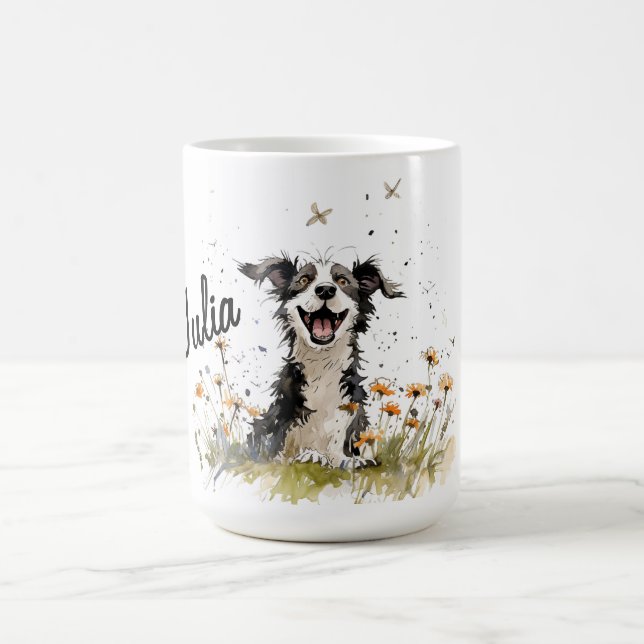 Personalisierter Niedlicher Hund mit Wildblumen Kaffeetasse (Mittel)