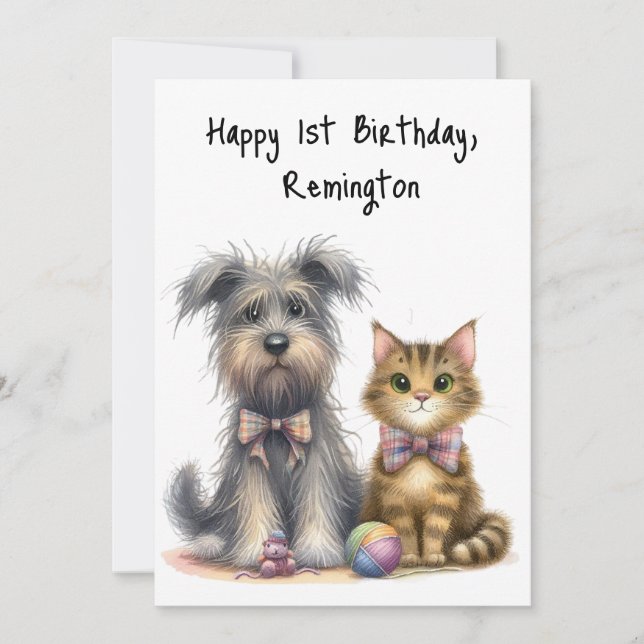 Personalisierter Niedlicher Hund und Katze Happy 1 Karte (Vorderseite)