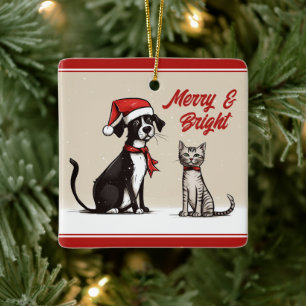 Personalisierter Niedlicher Hund und Katze Weihnac Keramikornament