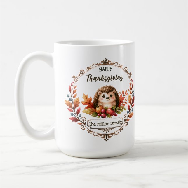 Personalisierter Niedlicher Igel Glückwunsch Ernte Kaffeetasse (Links)