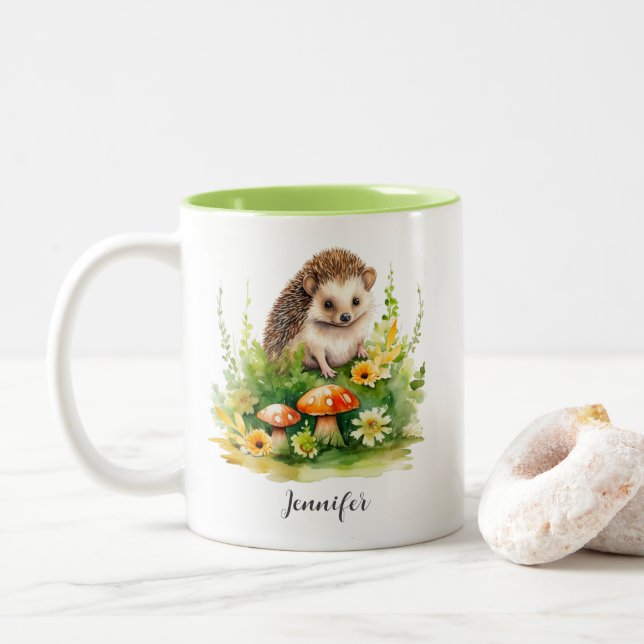 Personalisierter Niedlicher Igel Zweifarbige Tasse (Mit Donut)