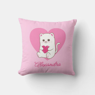 Personalisierter Niedlicher Kawaii Rosa Herzkatzen Kissen