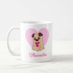 Personalisierter Niedlicher Kawaii Rosa Mops Name Kaffeetasse