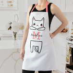 Personalisierter Niedlicher Kittname Schürze<br><div class="desc">Niedliche Katz-Schürze mit einem weißen Kätzchen,  dem Initial und dem Namen in einem personalisierten Skript-Schriftart.</div>