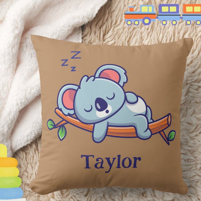 Personalisierter Niedlicher Koala-Bären-Cartoon Kissen (This cute sleeping koala bear throw pillow may be personalized with baby's or child's name. )