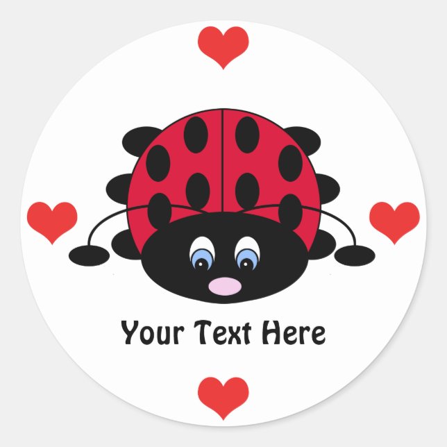 Personalisierter Niedlicher Ladybug mit Herz-Stick Runder Aufkleber (Vorderseite)