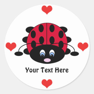 Personalisierter Niedlicher Ladybug mit Herz-Stick Runder Aufkleber
