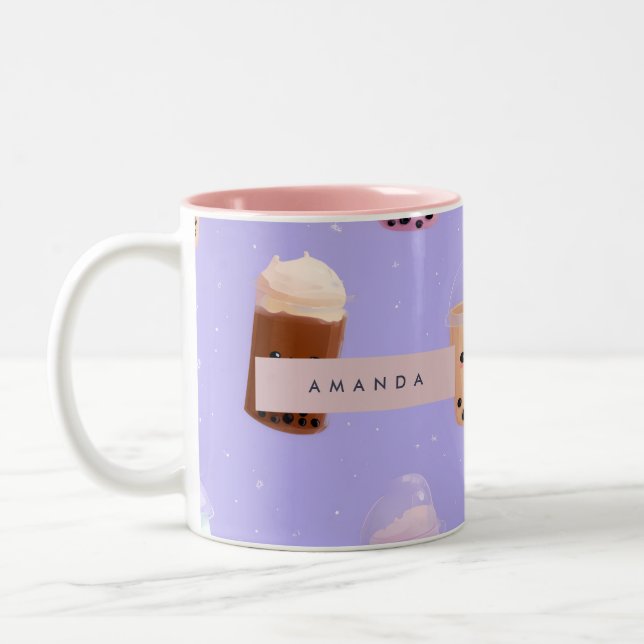 Personalisierter Niedlicher Lila Pasteltee Zweifarbige Tasse (Links)