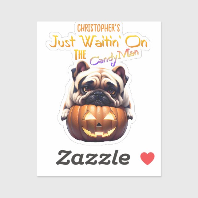 Personalisierter Niedlicher Mops Halloween Puppy C Aufkleber (Blatt)