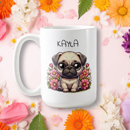 Personalisierter Niedlicher Mops Welpenhund Kaffeetasse